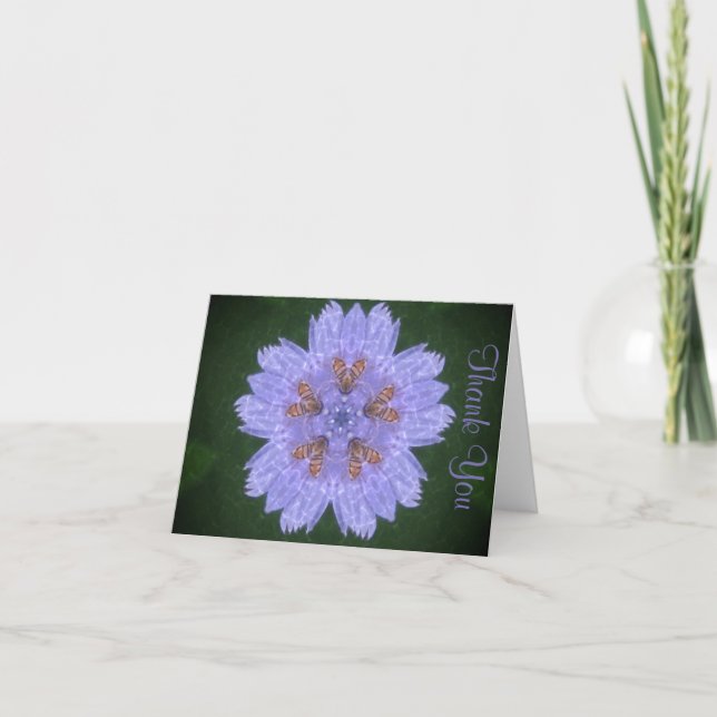 Blå Blommar med Tack av honungsbin Kort (Framsida)