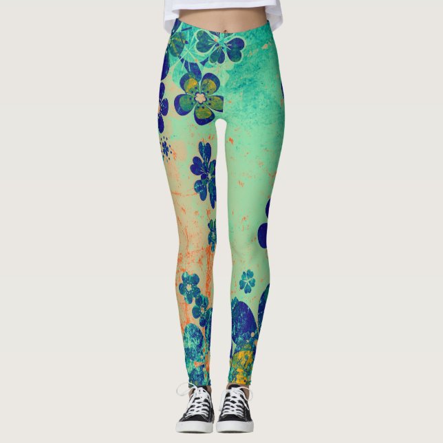 Blå Blommig #2 Leggings (Framsida)
