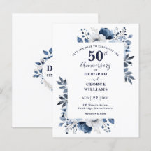 Blå Blommig 50-års Bröllopsdag Spara Datum