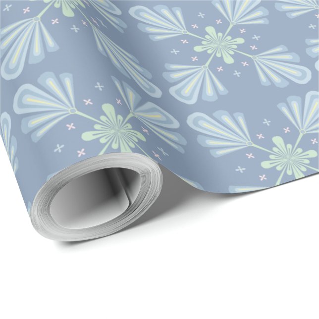 Blå Blommig Abstrakt Mönster Presentpapper (Rulle Hörn)