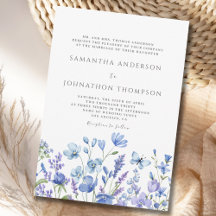 Blå Blommig Äktenskap Invitation