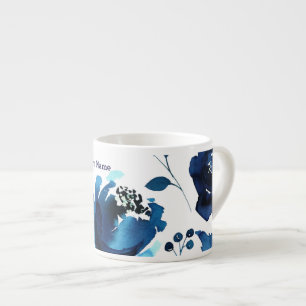 Blå Blommig Akvarell Blommor Elegant Anpassad Espressomugg