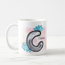 Blå Blommig Akvarell Bokstav C Kaffemugg
