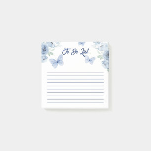 Blå Blommig Akvarell Fjäril Linjerad Att Göra-List Post-it Block