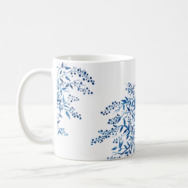 Blå Blommig Akvarell Kaffemugg (Vänster)