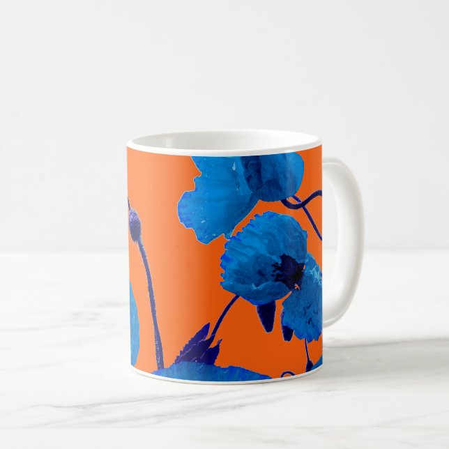 Blå Blommig Akvarell Vallmo Blommor Sommar Solnedg Kaffemugg (Framsida höger)