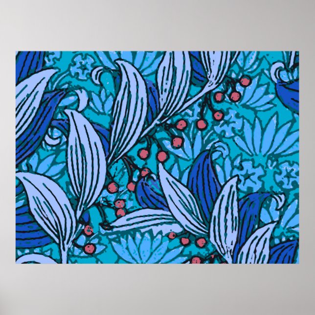Blå Blommig Antik Boho Modern Poster (Framsidan)