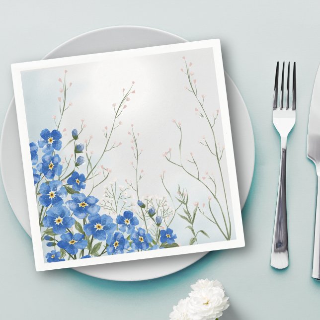 Blå Blommig Baby i Blommande Dusch  Pappersservett (Skapare uppladdad)