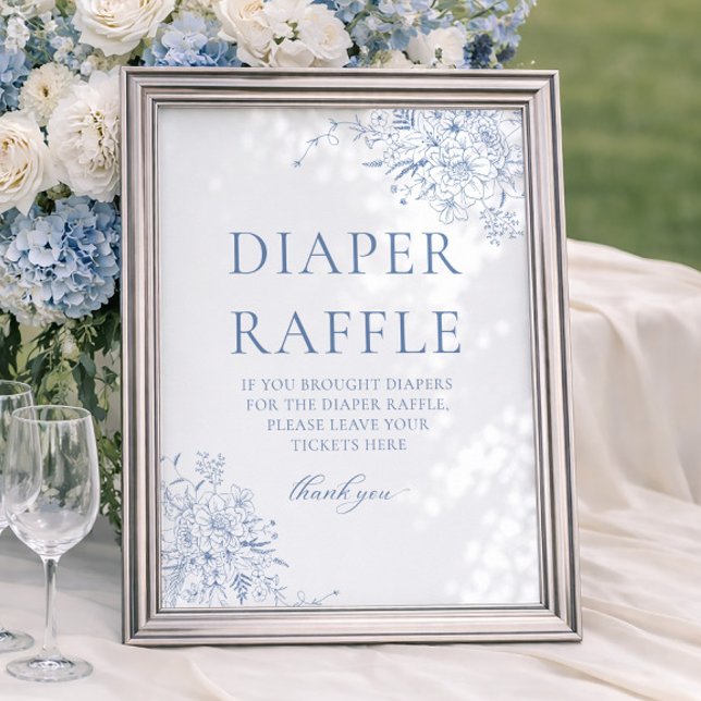 Blå Blommig Baby Shower Blöja Lotteri Poster (Skapare uppladdad)