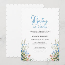 Blå Blommig Baby Shower inbjudan, Bebis i Blom Inbjudningar
