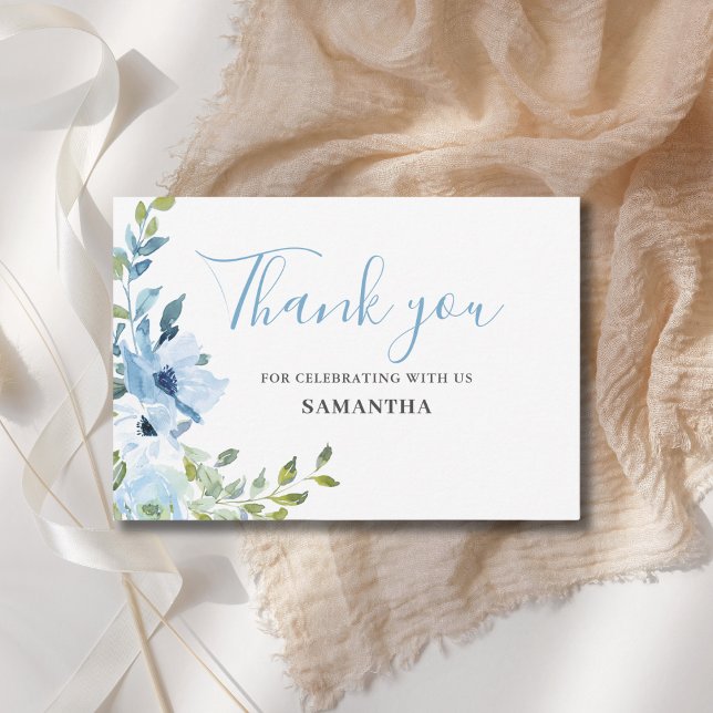 Blå Blommig Baby Shower Platt Tackkort Tack Kort (Skapare uppladdad)