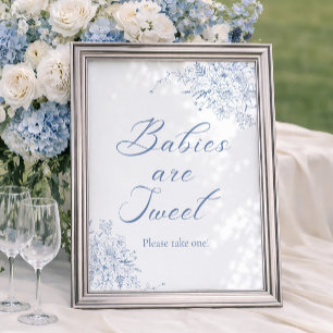 Blå Blommig Baby Shower Present Poster
