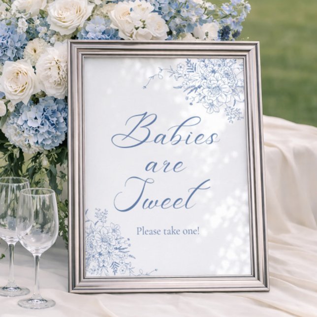 Blå Blommig Baby Shower Present Poster (Skapare uppladdad)
