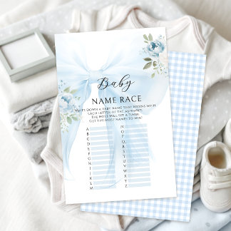 Blå Blommig Båge Baby Namn Tävling Shower Spel