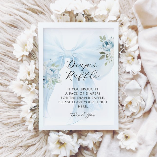 Blå Blommig Båge Coquette Blöja Lotteri Babykalas Inbjudningar (Skapare uppladdad)