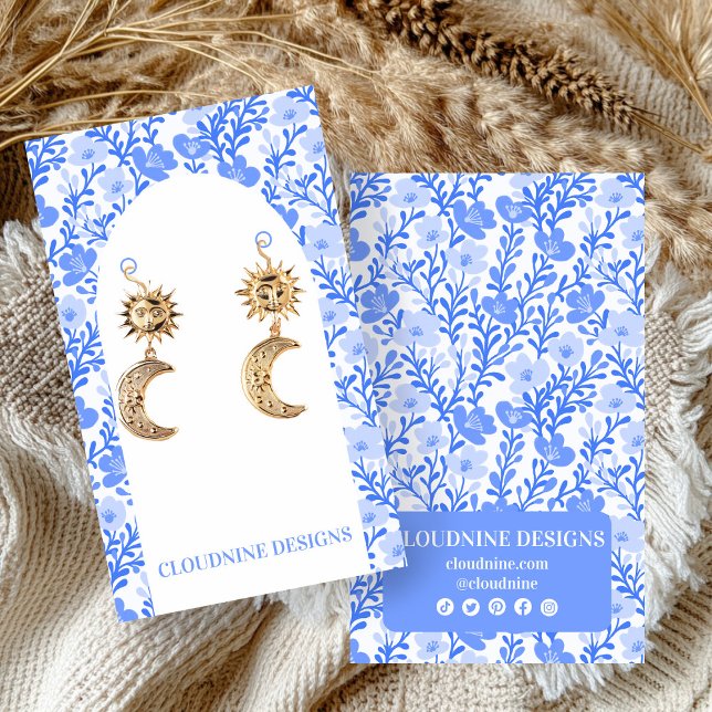 Blå Blommig Båge Örhänge Smycken Visningskort Visitkort (Blue Floral Arch Earring Jewelry Display Card
)