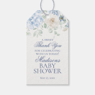 Blå Blommig Bebis i Knopp Babyfirande Gåvor Presentetikett