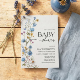 Blå Blommig Bebis Shower Inbjudan