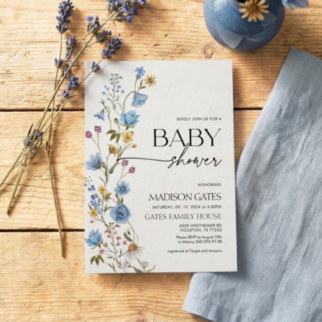 Blå Blommig Bebis Shower Inbjudan  (Skapare uppladdad)