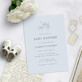 Blå Blommig Bebis Shower Inbjudningar