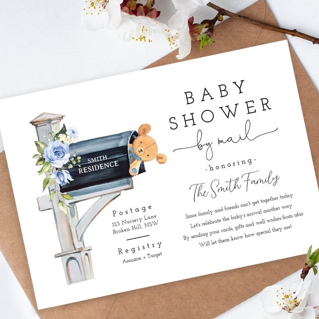 Blå Blommig Bebis Shower på Distans Inbjudningar (Skapare uppladdad)