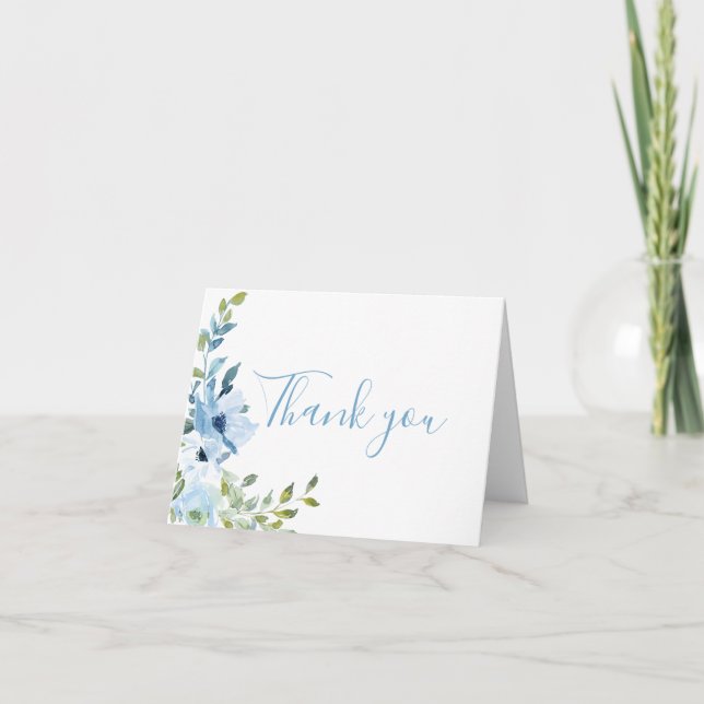 Blå Blommig Bebis Shower  Tack Kort (Framsida)