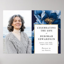 Blå Blommig Begravningsfirande Av Livet Foto Skylt