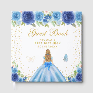Blå Blommig Blond Hår Prinsessa Födelsedagsfirande Gästböcker