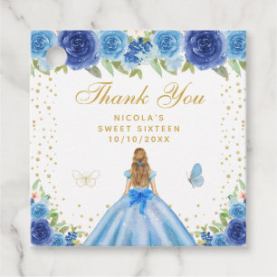 Blå Blommig Blond Hår Prinsessa Sweet Sixteen Gåvor Etiketter