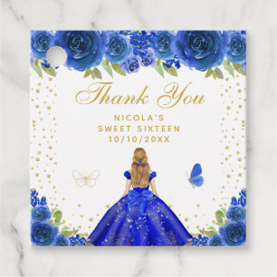 Blå Blommig Blond Hår Prinsessa Sweet Sixteen Gåvor Etiketter
