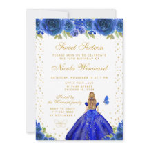 Blå Blommig Blond Hår Prinsessa Sweet Sixteen