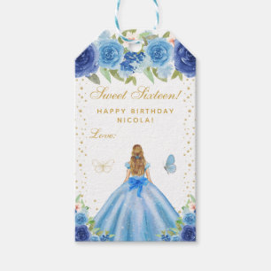 Blå Blommig Blond Hår Prinsessa Sweet Sixteen Presentetikett