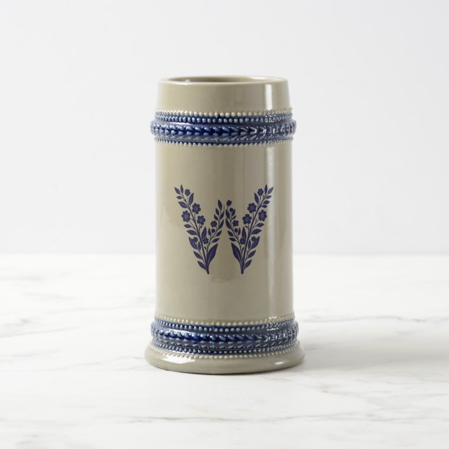 Blå Blommig Bokstav W Monogram Kopp (Center)
