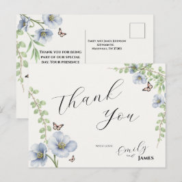 Blå Blommig Bröllop Tacksamhets Postkort Vykort