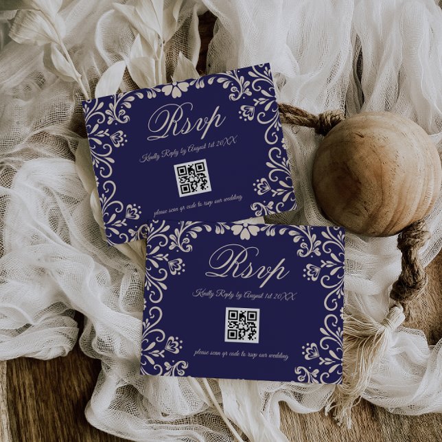 Blå Blommig Bröllops QR OSA Kort (Skapare uppladdad)