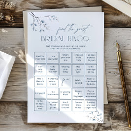 Blå Blommig Bröllopsbingo Hitta Gästen