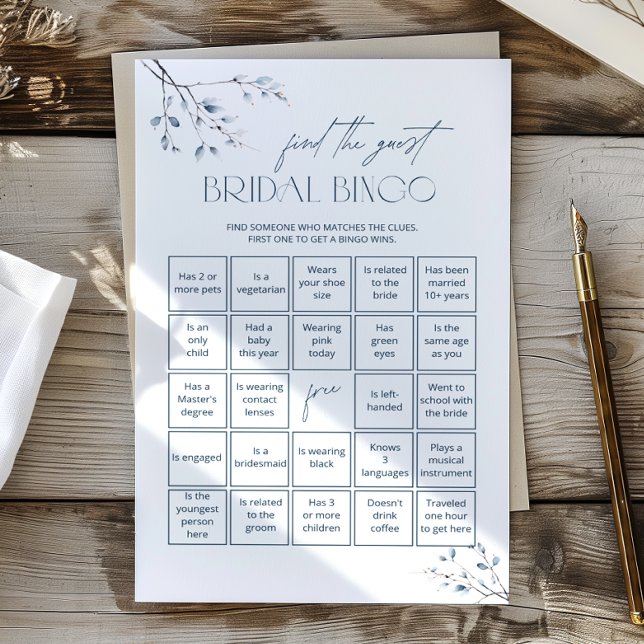 Blå Blommig Bröllopsbingo Hitta Gästen (Skapare uppladdad)