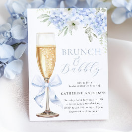 Blå Blommig Bröllopsbrunch Inbjudan