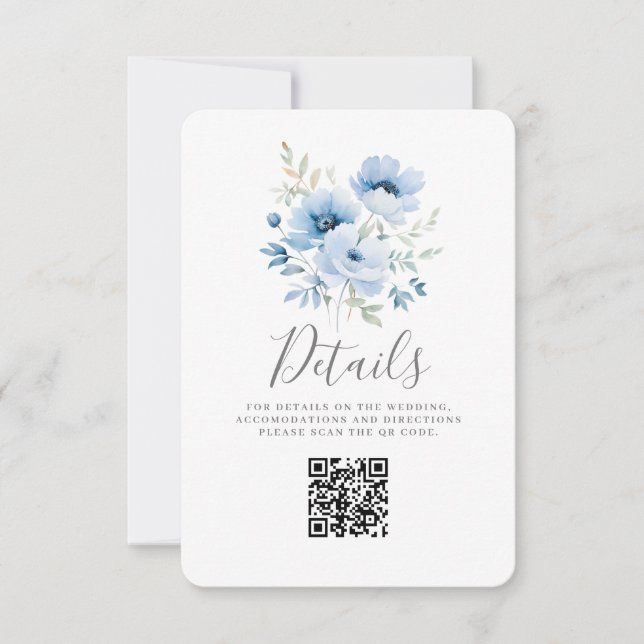Blå Blommig Bröllopsdetalj Platt Kort (Framsida)