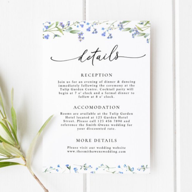 Blå Blommig Bröllopsdetaljer Bifogad Kort (Skapare uppladdad)