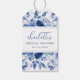 Blå Blommig Bröllopsdusch Presentetikett