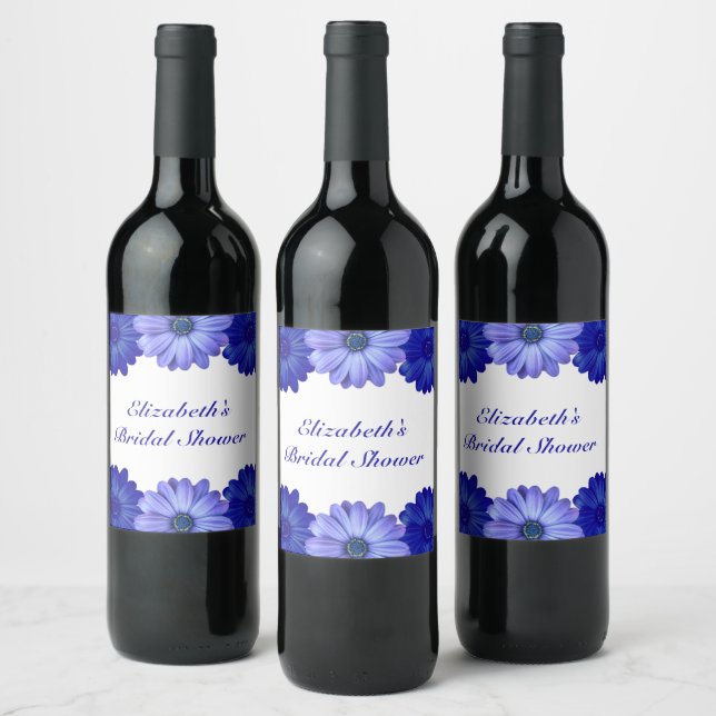Blå Blommig Bröllopsdusch Vinflaska Etikett (Flaskor)