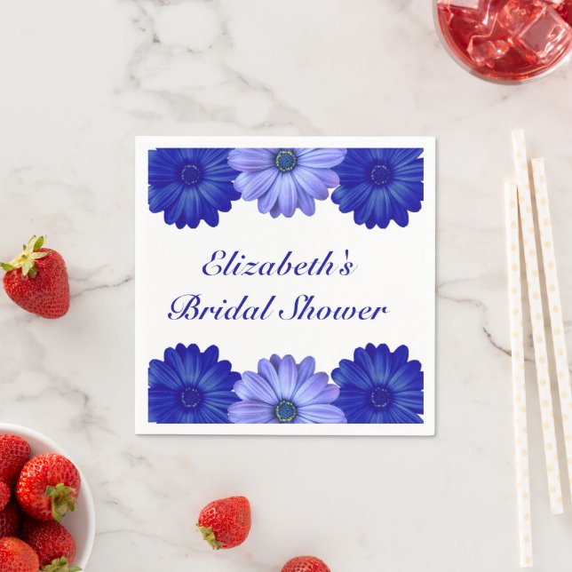 Blå Blommig Bröllopsfest Pappersservett (Insitu)