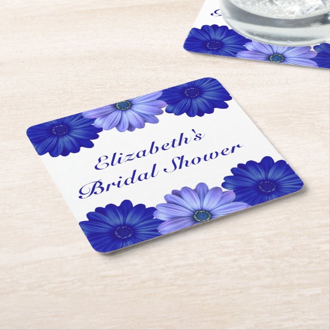 Blå Blommig Bröllopsfest Underlägg Papper Kvadrat (Vinklad)