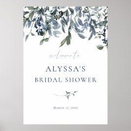 Blå Blommig Bröllopsfest Välkomstskylt Poster