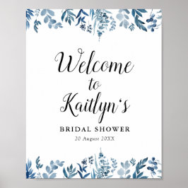 blå blommig bröllopsfest välkomstskylt poster