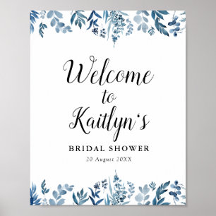 blå blommig bröllopsfest välkomstskylt poster
