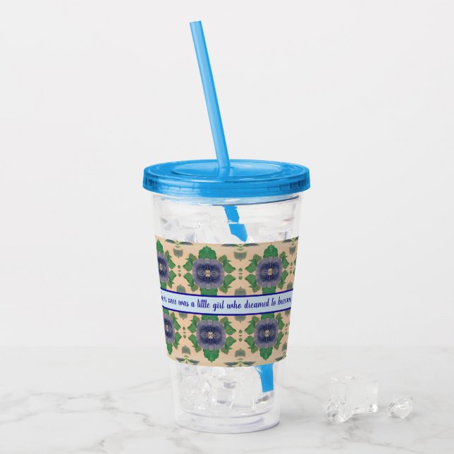 Blå Blommig Bröllopsgäst Take Away Mugg (Framsida Ice)