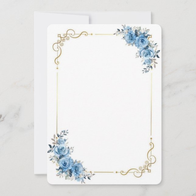 Blå Blommig Bröllopshälsningskort | Elegant Inbjudningar (Framsida)