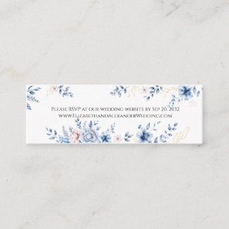 Blå Blommig Bröllopswebbplats RSVP Inklusionskort Mini Visitkort